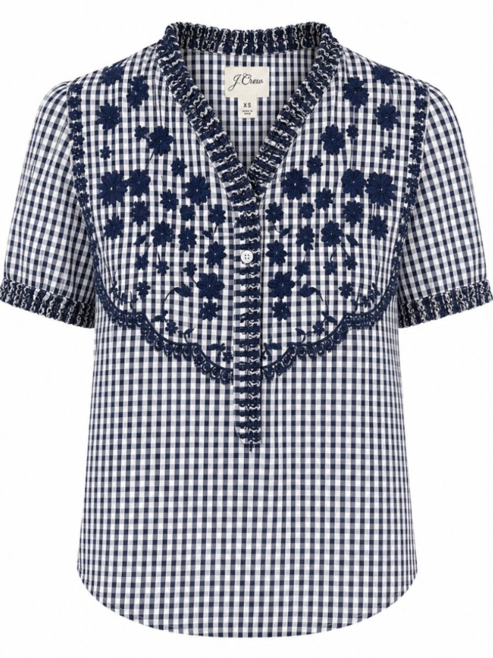 J. Crew Button Front Shirt Floral Gingham Plaid Size XS